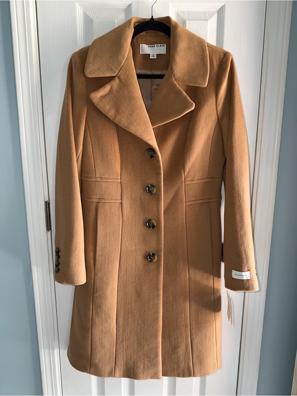 Anne Klein Camel Wool Cashmere Blend Walker Coat NWT Sz 0 Quiet Luxury Classic